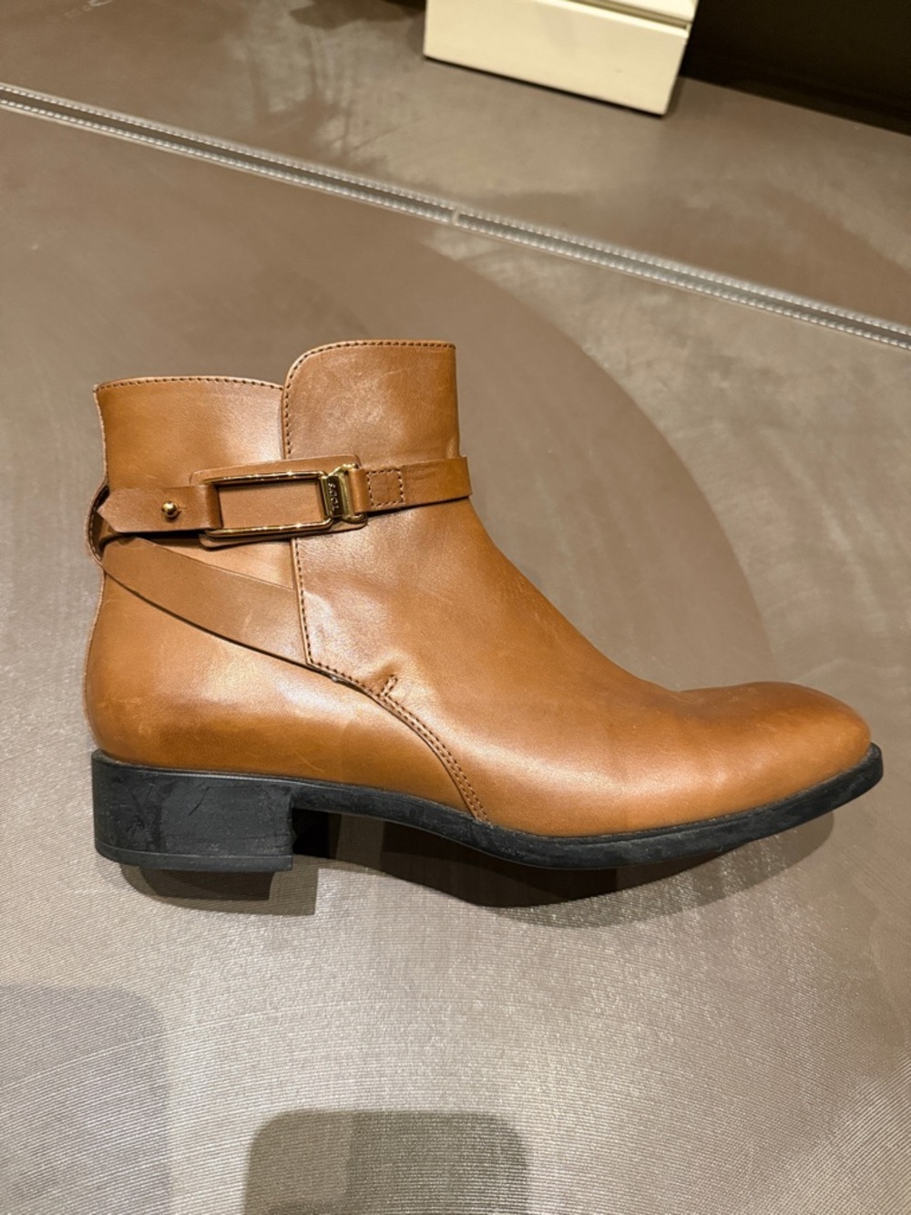 Women's Tan Leather Ankle Boots with Buckle